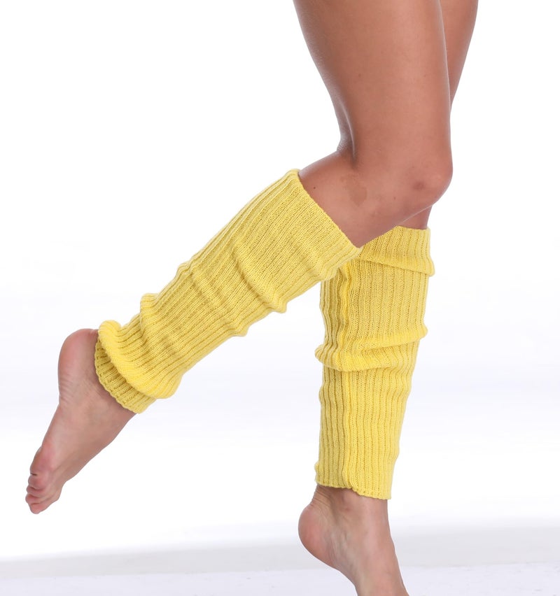 *daisysboutique* Retro Women 80s Adult Ribbed Knitted Leg Warmers Crochet Long Boot Socks for Party Dance Sports Yoga (Yellow, One Size) - Image 4